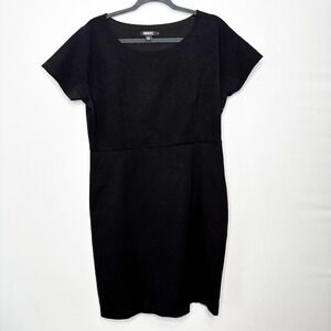 DKNY Black Short Sleeve Sheath Dress Size 14 Knee Length Side Zip Classic Career